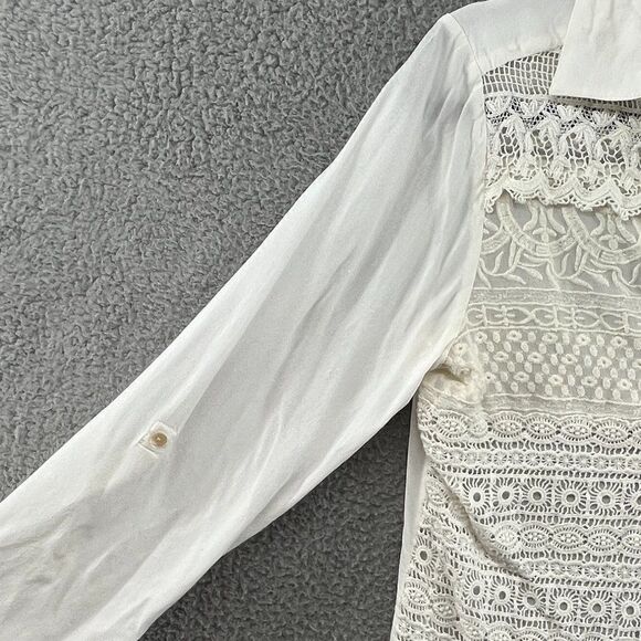 Chico’s blouse lace crochet boho rollup sleeves ivory size 1 medium - Picture 3 of 12